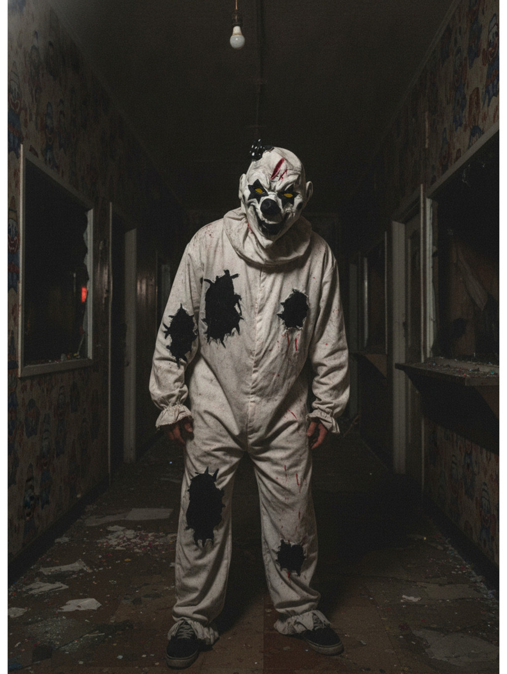 Creepy White Clown Mask With Hair